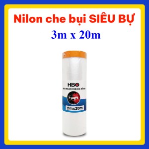 Màng nilon che bụi khổ lớn 3mx20m, tấm nilon che phủ ngăn bụi cho tủ, giường, kệ bếp có băng keo dính 1 đầu tiện lợi